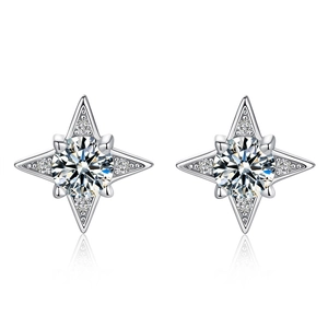 Sparkling S925 sterling silver snowflake stud earrings with moissanite octagon star design