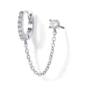 Boucles d'Oreilles Clous en Argent Sterling 925 avec Chaîne pour Femme Pavé Moissanite Créoles Boucles d'Oreilles Bijoux avec Certificat GRA