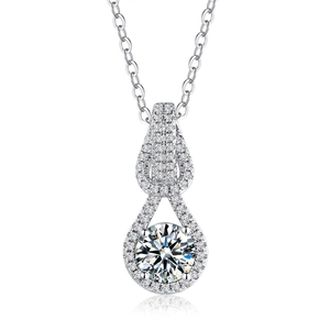 925 silver necklace with interlocking teardrop pendant and 1 carat moissanite center stone