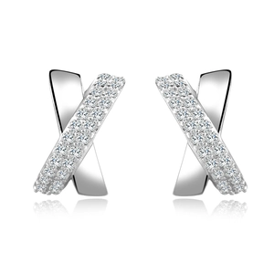 Elegant S925 silver criss-cross stud earrings with sparkling pavé moissanite stones