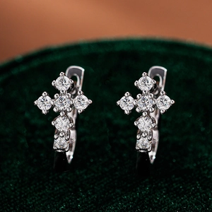 Boucles d'Oreilles Créoles Croix en Argent Sterling 925 Moissanite Bijoux Hip Hop pour Femme Cadeau avec Certificat GRA