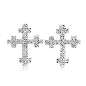 S925 sterling silver cross earrings with sparkling moissanite diamonds in luxury style