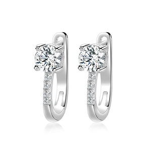 U-shaped S925 sterling silver hoop earrings with 1ct moissanite and pave accents
