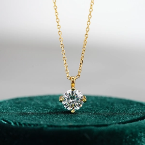 925 Sterlingsilber Solitär Halskette Für Damen 14K Vergoldet Rundschliff Moissanit Zirkonia Schlüsselbeinkette Schmuck