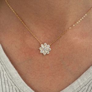 Collier avec pendentif tournesol en moissanite argent 925 et plaqué or 14 carats