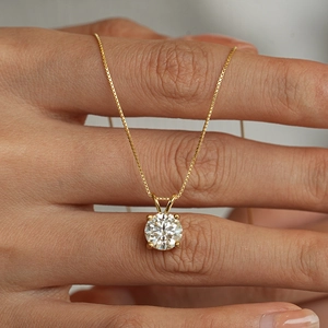 Classic 925 sterling silver four-prong 1 carat moissanite necklace with 14K gold plating