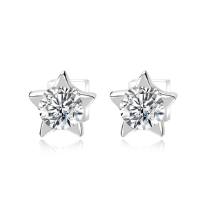 Luxury S925 sterling silver star stud earrings featuring brilliant round moissanite