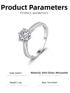 Dettagli macro dell'anello in argento S925 con moissanite da 1ct e specifiche prodotto
