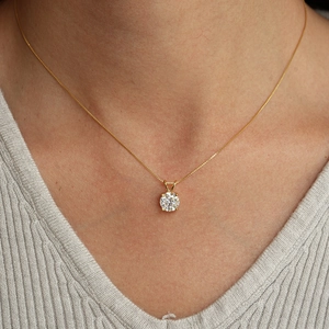 Classic 925 sterling silver 1ct moissanite necklace with 4-prong setting on a model