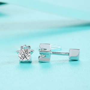 Detailed side view of S925 sterling silver star moissanite stud earring with secure backing