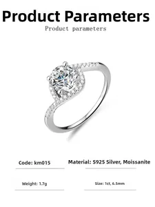 Detailed view of 1ct moissanite ring with four-prong setting and S925 sterling silver band