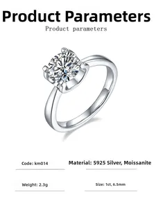 Macro detail of 1ct moissanite S925 sterling silver ring with classic four-prong setting