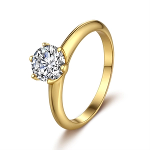 Bague classique moissanite ronde 1 carat avec monture six griffes en argent plaqué or 18K