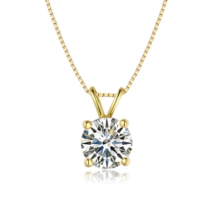 Classic 925 sterling silver four-prong 1ct moissanite necklace in 14k gold finish