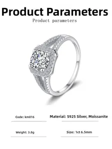 Detailed specifications of 1ct cushion cut moissanite ring in S925 sterling silver