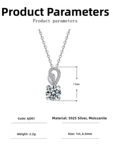 Detail view of S925 silver necklace featuring a 1ct Moissanite in an infinity setting