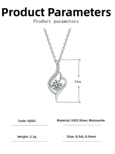 Detailed dimensions of S925 silver necklace with 0.5ct moissanite pendant