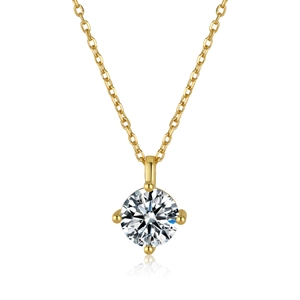 Klassische Halskette aus 925er Silber mit Moissanit, 14K Goldbeschichtung und Vier-Klauen-Fassung