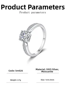 Detail of s925 silver moissanite ring showing 4-prong setting and side accent diamonds