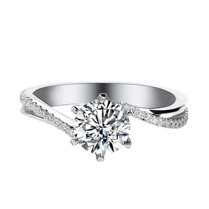 Anello classico in moissanite a sei griffe con fascia intrecciata pavé in argento s925