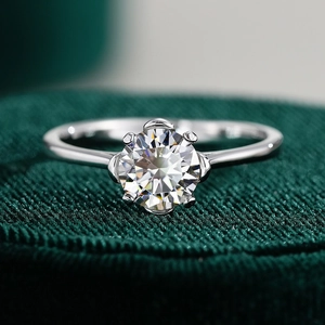925 Sterling Silver Ring Moissanite Zirconia Solitaire Ring Four-Prong Crown Setting Adjustable Wedding Jewelry For Women