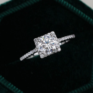 925 Sterling Silver Moissanite Ring Square Halo Four Prong Engagement Ring For Women Minimalist Fashion Inlaid Rhinestone Jewelry
