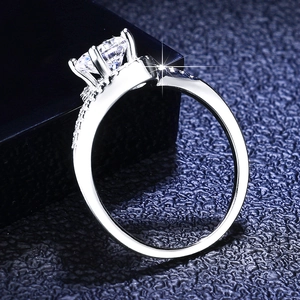 Macro shot of 925 sterling silver ring with square moissanite and micro-pave diamonds