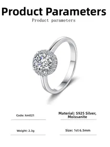 Detailed product parameters of 1ct round halo moissanite engagement ring in S925 silver