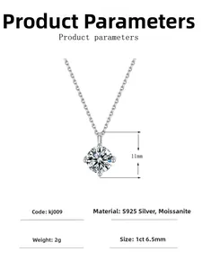 Dimensions détaillées du collier en argent S925 avec une pierre Moissanite de 1 carat
