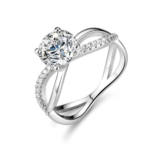 Bague en argent S925 avec moissanite, anneau torsadé pavé et monture classique à quatre griffes