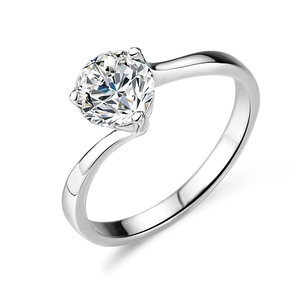 Classic S925 sterling silver moissanite engagement ring with round brilliant cut solitaire