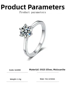 Detailed specifications of a 1ct moissanite S925 silver ring showing weight and dimensions