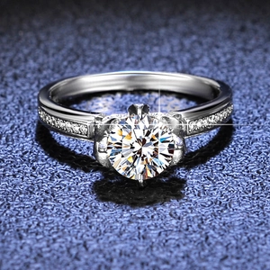 Elegant six-prong moissanite engagement ring in 925 silver with side accent diamonds