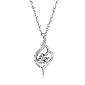 Classic S925 sterling silver necklace featuring 0.5ct moissanite pendant with side stones