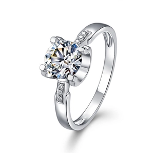 Bague de fiançailles en argent S925 avec moissanite et serti classique à quatre griffes