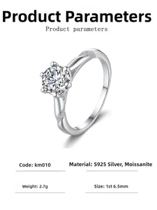 Detail view of 1ct moissanite S925 silver ring with 6-prong setting and twisted band