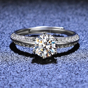 Moissanite S925 sterling silver six-prong ring with sparkling stones and open band