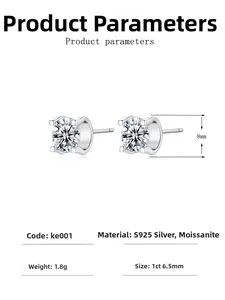 Detail showing 1ct moissanite stud earrings in S925 silver with dimensions and weight