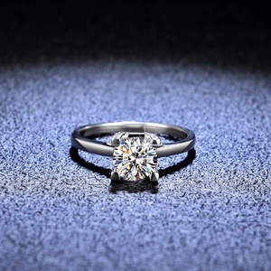 Classic round moissanite solitaire ring in S925 sterling silver with four-prong setting