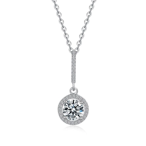 Classic S925 silver necklace featuring a 1 carat round moissanite snowflake halo pendant