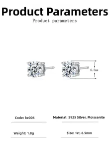 Detailed specifications for 1ct moissanite earrings in S925 silver four-prong setting
