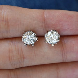 Minimalist S925 sterling silver snowflake earrings with moissanite stones on fingertip