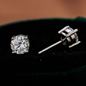 Elegant s925 silver stud earrings with round brilliant-cut moissanite in four-prong setting