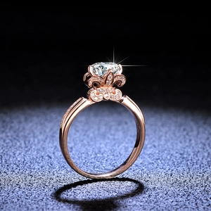 Lussuoso Anello a Fiore in Argento Sterling 925 Moissanite Petali di Iris Intarsiati Anello di Fidanzamento per Donna Gioielli