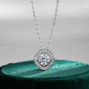 925 Sterling Silver Moissanite Necklace For Women Square Halo Pendant Necklace Luxury Rhinestone Elegant Jewelry Gift