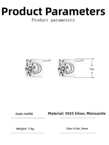 Detailed size specifications of heart moissanite studs in S925 sterling silver