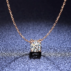 Collier Pendentif en Argent Sterling 925 avec Moissanite pour Femme Plaqué Or Rose Zirconia Taille Ronde Bijoux Solitaire Cadeau