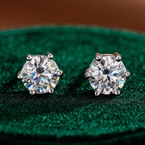 Minimalist 925 Sterling Silver Moissanite Stud Earrings For Women Elegant Six-Prong Round Brilliant Cut Jewelry For Wedding Office Daily Gift