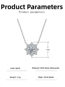 Macro view of 1ct moissanite sunflower pendant with S925 silver specs and 15mm dimensions