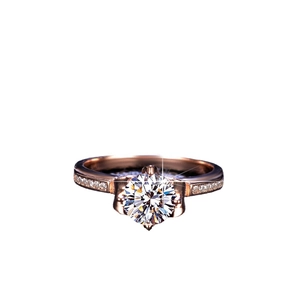 Anello in moissanite oro rosa con castone a petalo e pietre laterali pavé